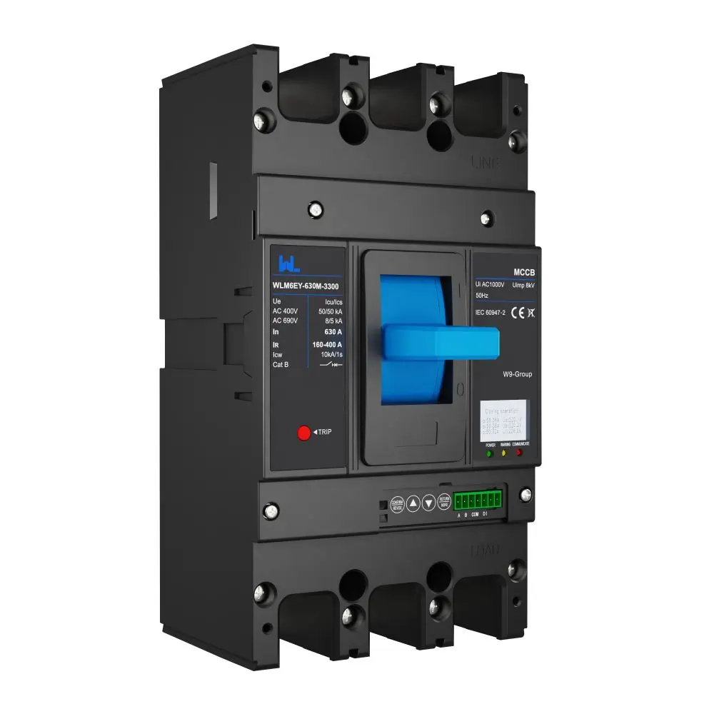 WLM6EY-630-3300 3P/4P  remote control mccb 400VAC 630A 3 Poles/4 Poles liquid crystal type  molded case breaker with Modbus RS485