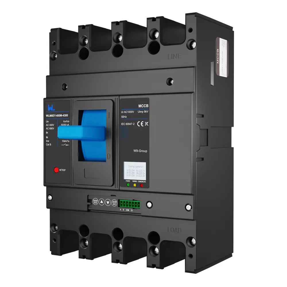 WLM6EY-400-3300 3P/4P remote control mccb 400VAC 400A 3 Poles / 4 Poles liquid crystal type molded case breaker with Modbus RS485