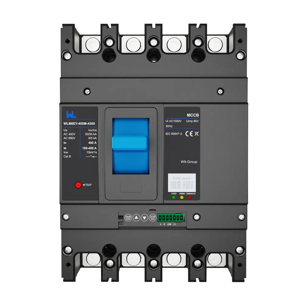 WLM6EY-400-3300 3P/4P remote control mccb 400VAC 400A 3 Poles / 4 Poles liquid crystal type molded case breaker with Modbus RS485