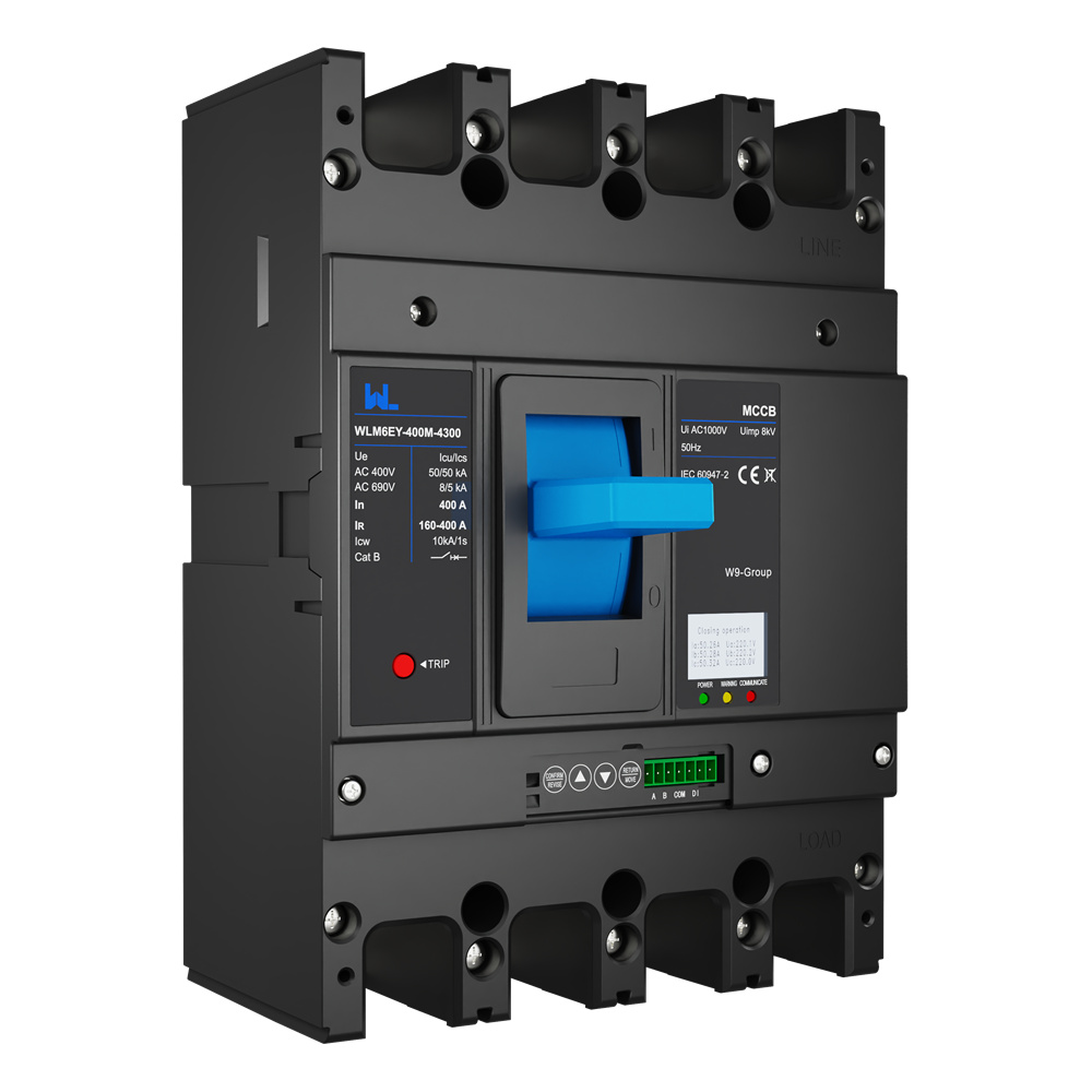 WLM6EY-400-3300 3P/4P remote control mccb 400VAC 400A 3 Poles / 4 Poles liquid crystal type molded case breaker with Modbus RS485