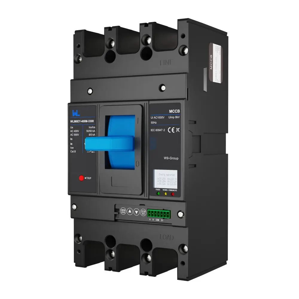 WLM6EY-400-3300 3P/4P remote control mccb 400VAC 400A 3 Poles / 4 Poles liquid crystal type molded case breaker with Modbus RS485