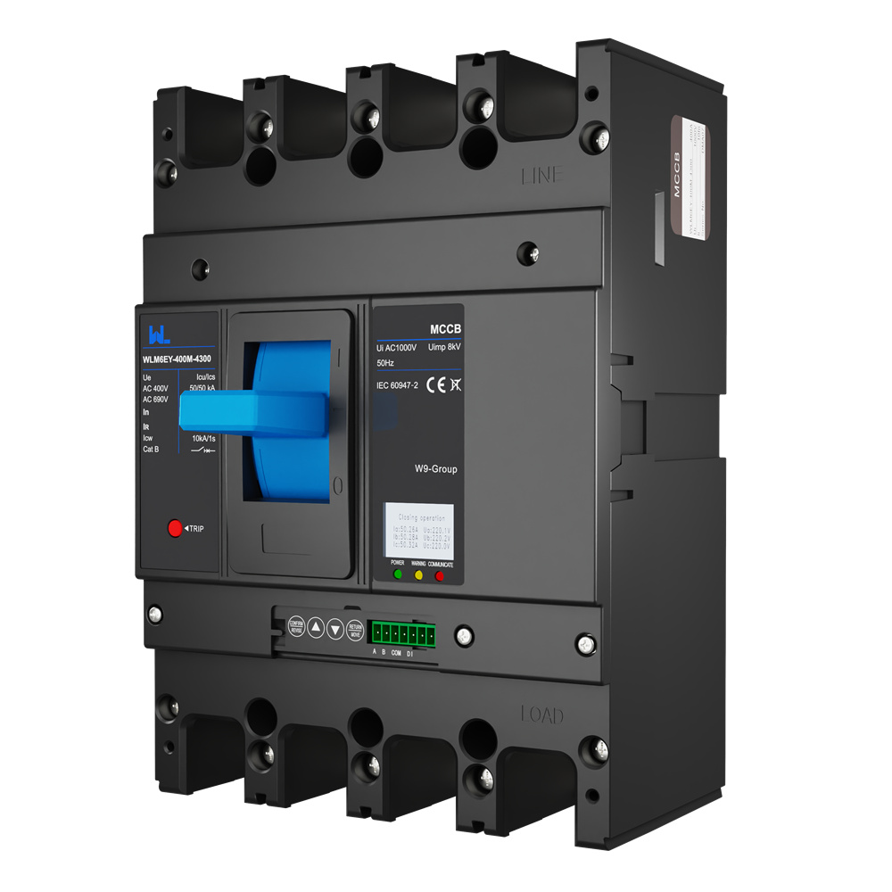 WLM6EY-400-3300 3P/4P remote control mccb 400VAC 400A 3 Poles / 4 Poles liquid crystal type molded case breaker with Modbus RS485